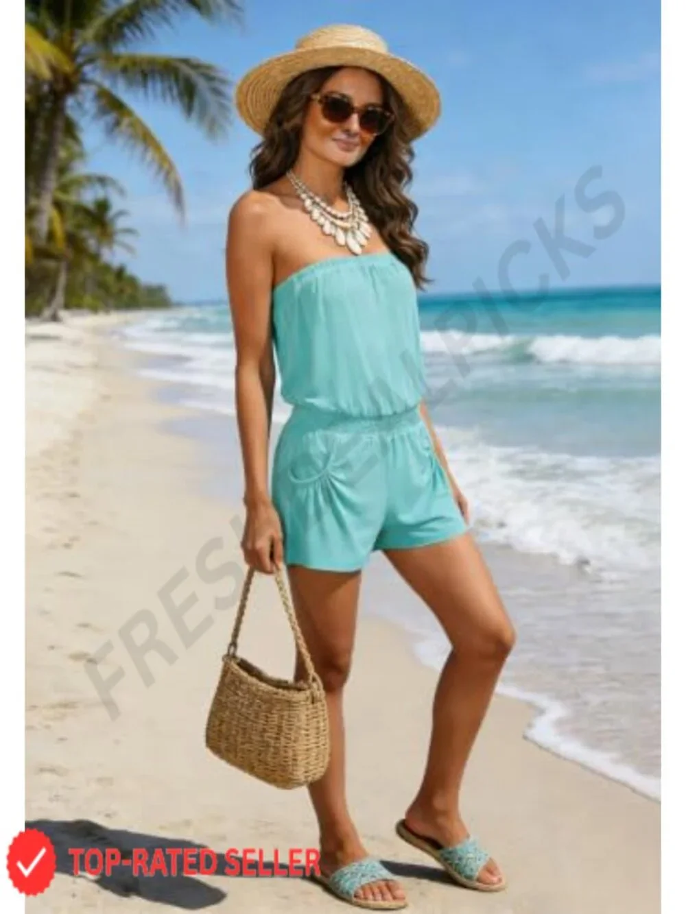 Strapless Romper Shorts Summer Vacation Jumpsuit Tube Top Resort Wear Casual